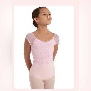 Capezio CLOUD 9 RAINBOW MESH Cap Sleeve Dance Leotard Size Large Girl Youth Pink